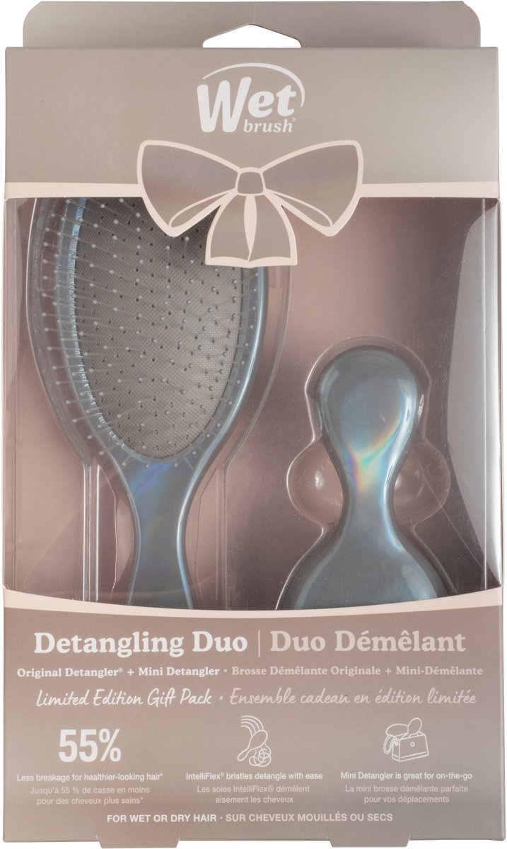 WetBrush Original Detangler Duo Giftset Chrome – 2 Ontwarrende Haarborstels – Voor Nat & Droog Haar – Ultra Zachte IntelliFlex® Borstelharen – Vermindert Haarbreuk & Beschadiging – Voor Elk Haartype – Limited Edition – Perfect Cadeau