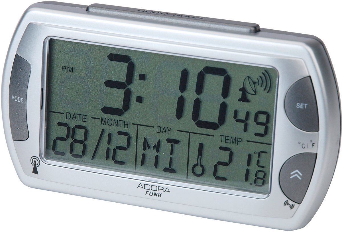 Adora Funk Wekker – Radiogestuurd – Datum in 5 Talen – Temperatuur – Zilver