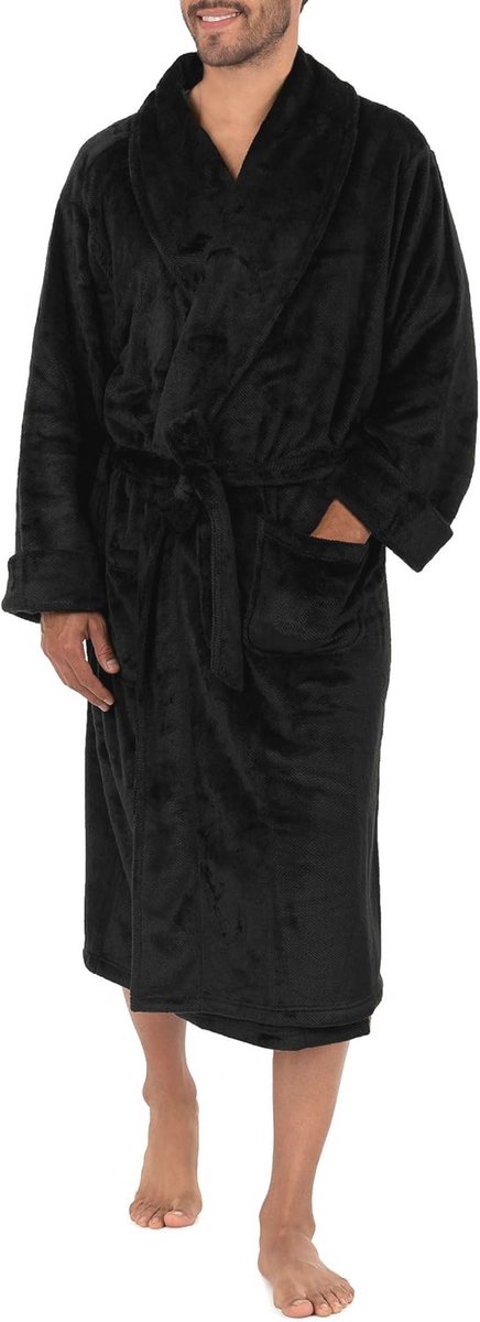 Heren Fleece Badjas met Twill Streep - Comfortabel en Warm