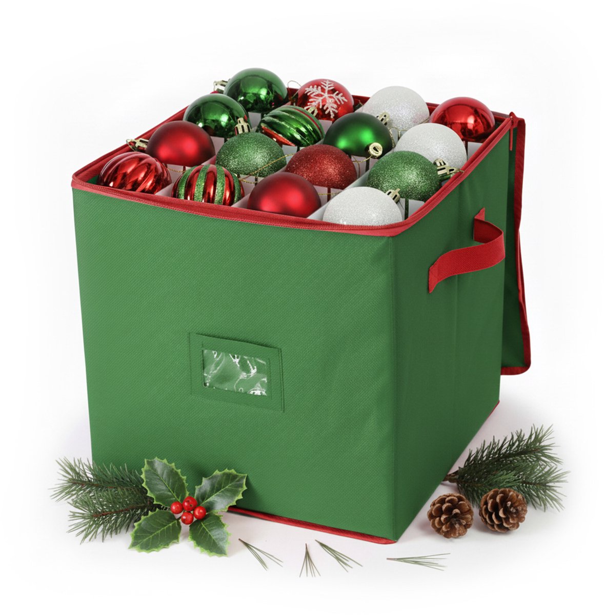 Kerstballen opbergbox - voor 64 ballen - groen