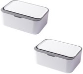 Vochtige doekjes dispenser - 2 Stuks - Doekjesverdeler - Kunststof - Afdichting - Vochtig Toiletpapier Houder - Stofdicht - Vochtige doekjes opbergdoos - Navulbare Veeg Container - Geschikt voor thuis en op kantoor - 19*13*7.5cm - Wit