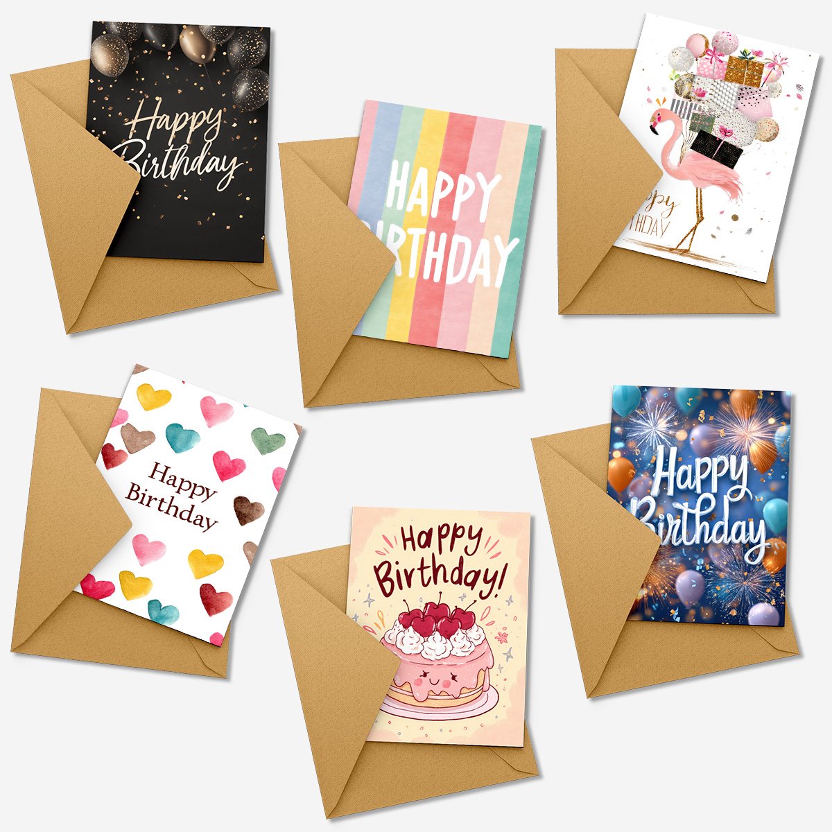 Wenskaarten + Enveloppen 12 stuks – Dubbele Kaart van Stevig Papier – Wenskaart / Wenskaarten Blanco (Wenskaarten Zonder Tekst) – Wenskaarten Verjaardag – Verjaardagskaart – Verjaardagskaarten met Envelop – Inclusief Kraft Enveloppen – Set A