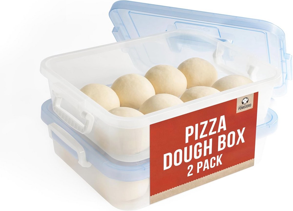 Grote pizzadeegcontainer met deksel en trays - Ideaal voor 6-8 deegballen