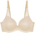 Soutien-gorge à armatures beige à motif hexagonal, bordure en dentelle et détail nœud.
