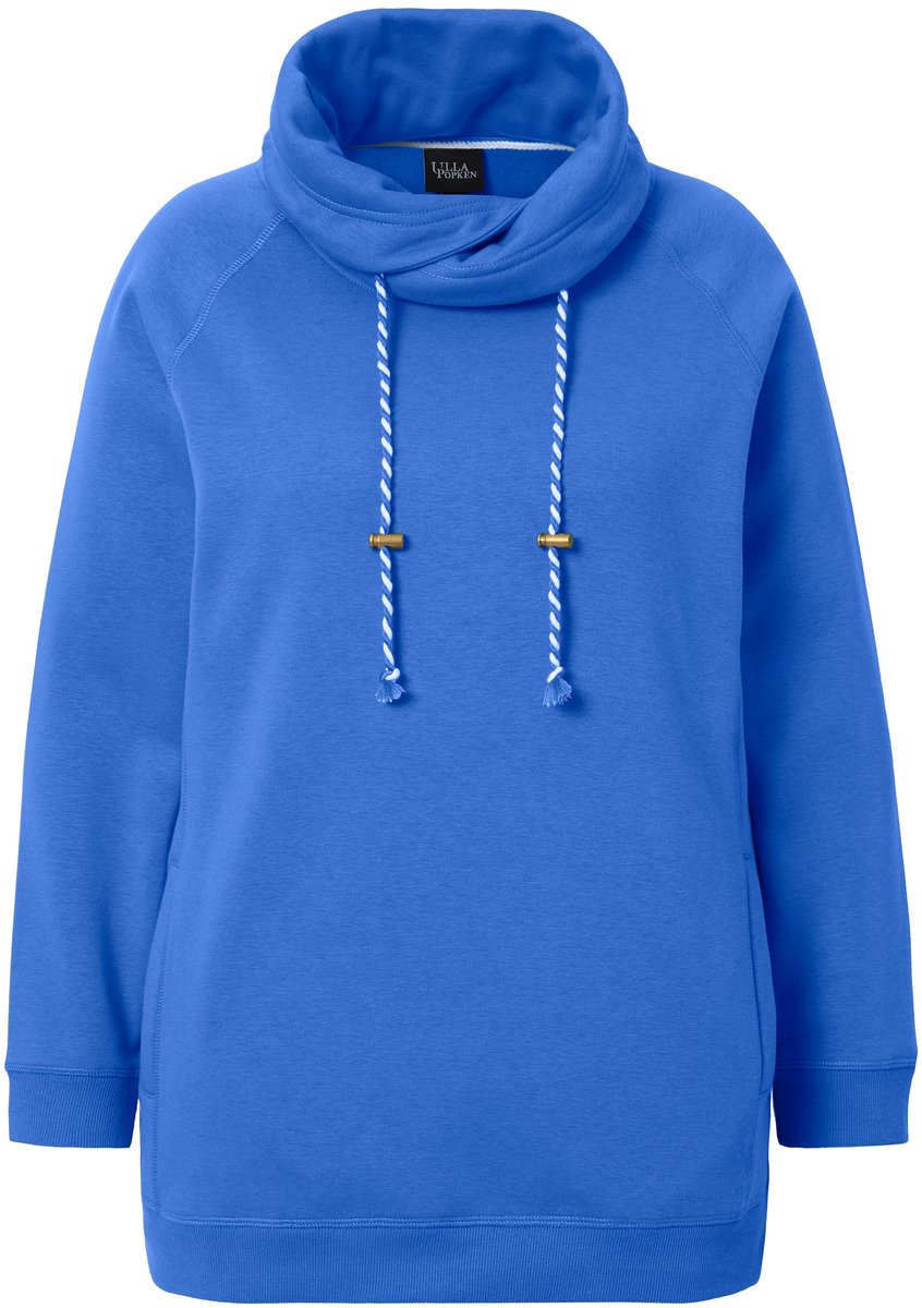 Ulla Popken - Dames - Sweatshirt wijde opstaande kraag zakken lange raglanmouw - Pauwenblauw - Maat 46+