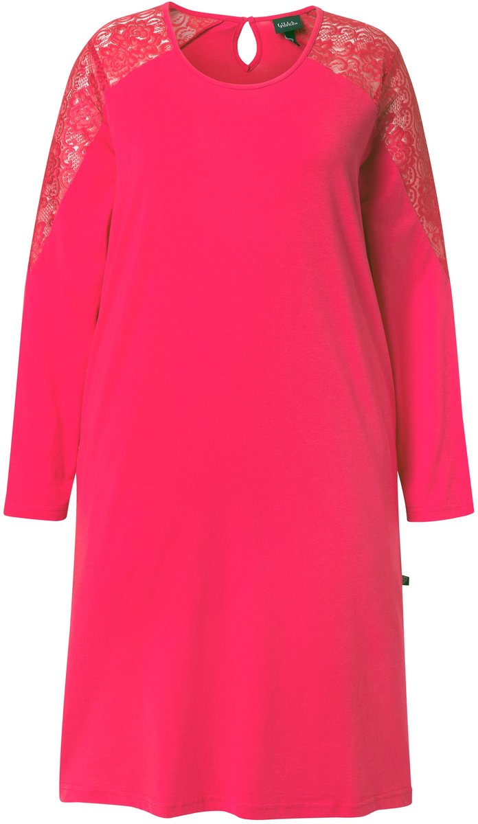 Ulla Popken Ulla Popken - Dames - Nachthemd kant ronde hals lange mouwen modalmix - Magenta - Maat 42+