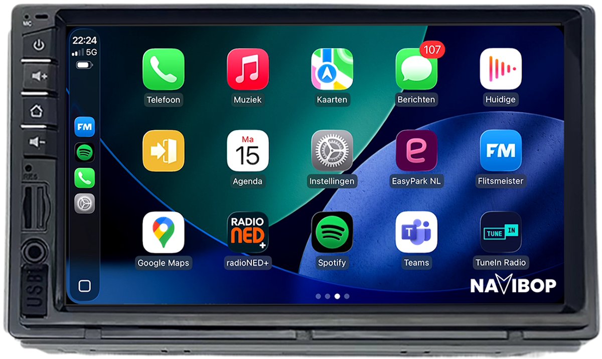 Geschikt voor Universeel 2DIN ( t/m ) | 7 inch Android 15.0 CarPlay autoradio | Draadloos CarPlay & Android Auto | 2GB RAM + 32GB | Externe microfoon | Bluetooth & WiFi | NAVIBOP NB-2068 | Bouwjaar t/m