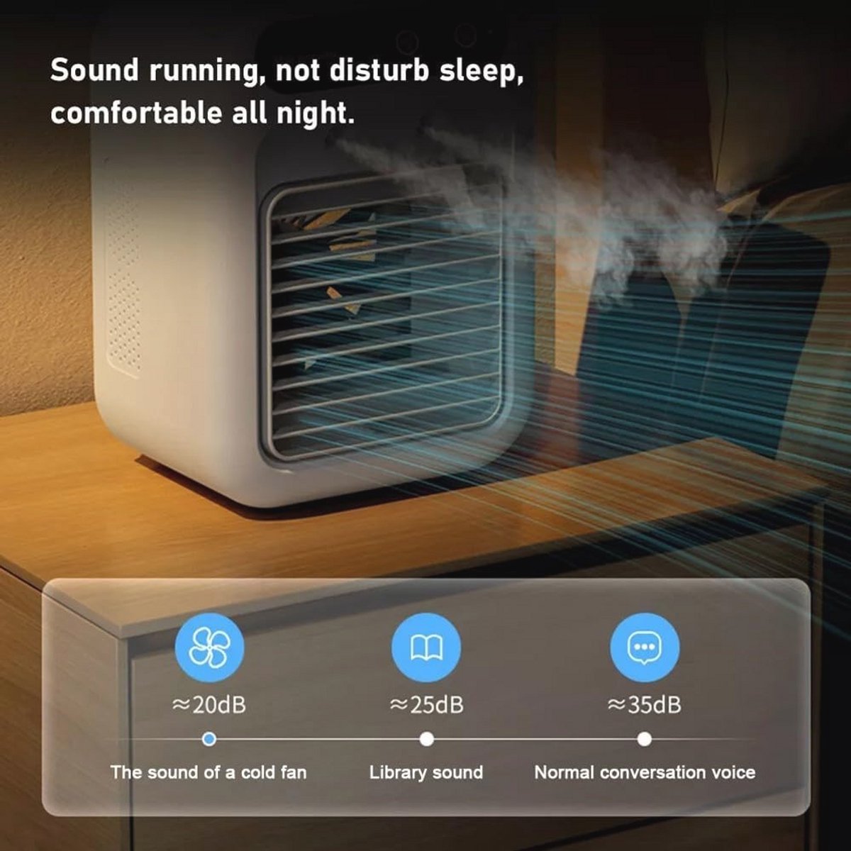 Draagbare mobiele airconditioner met USB-oplaadbare batterij en 2 snelheden