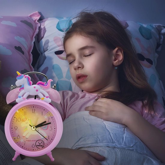 Schattige Eenhoorn Wekker voor Kinderen met Nachtlamp en Stil Mechanisme — afbeelding 4