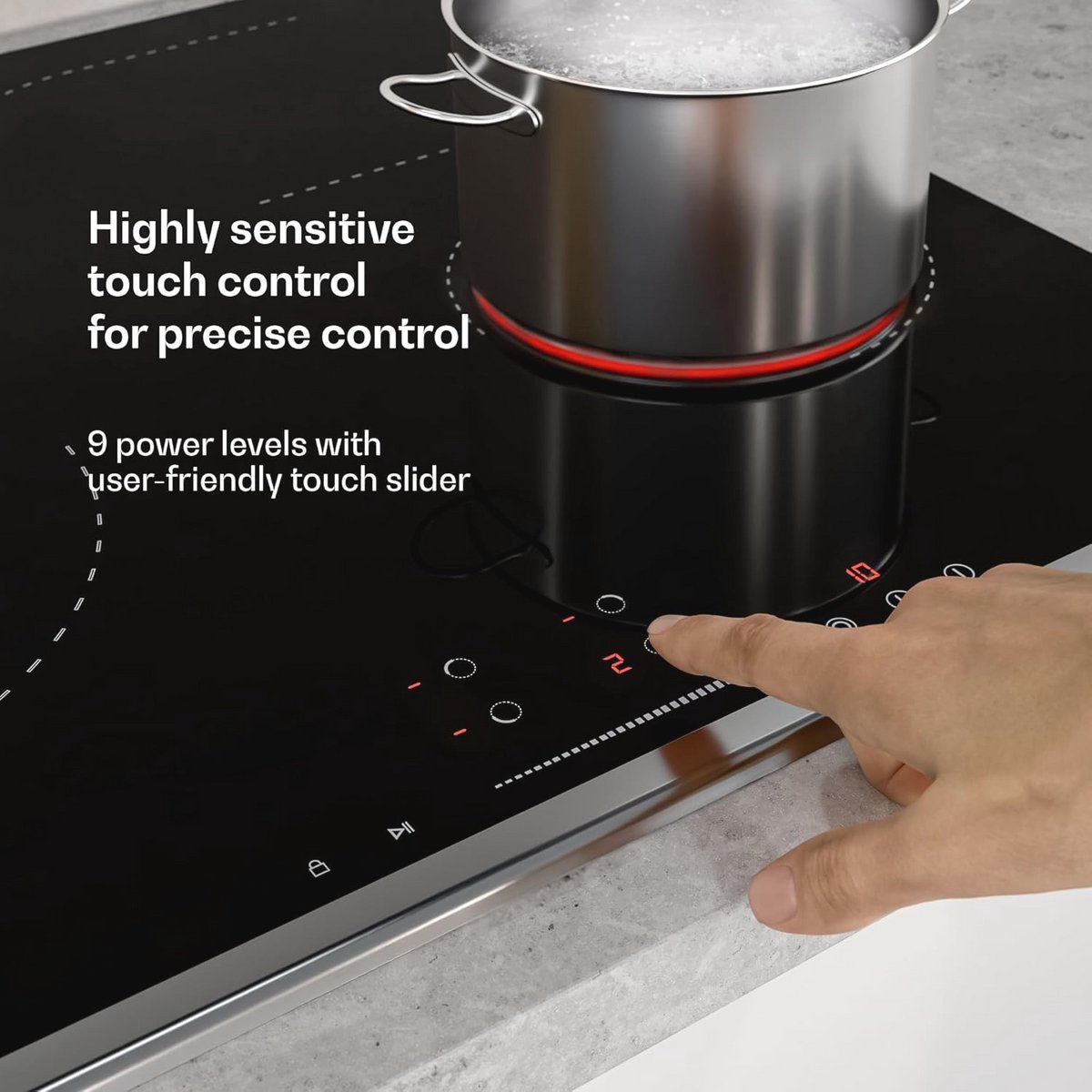 Ceramische Kookplaat 60 cm met 4 Zones en Touch Slider - 6600 W