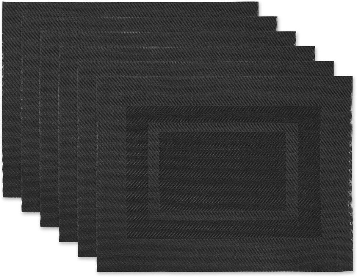 Geweven Placemat Set voor Binnen en Buiten - Polyvinylchloride, Zwart, 13x17.25