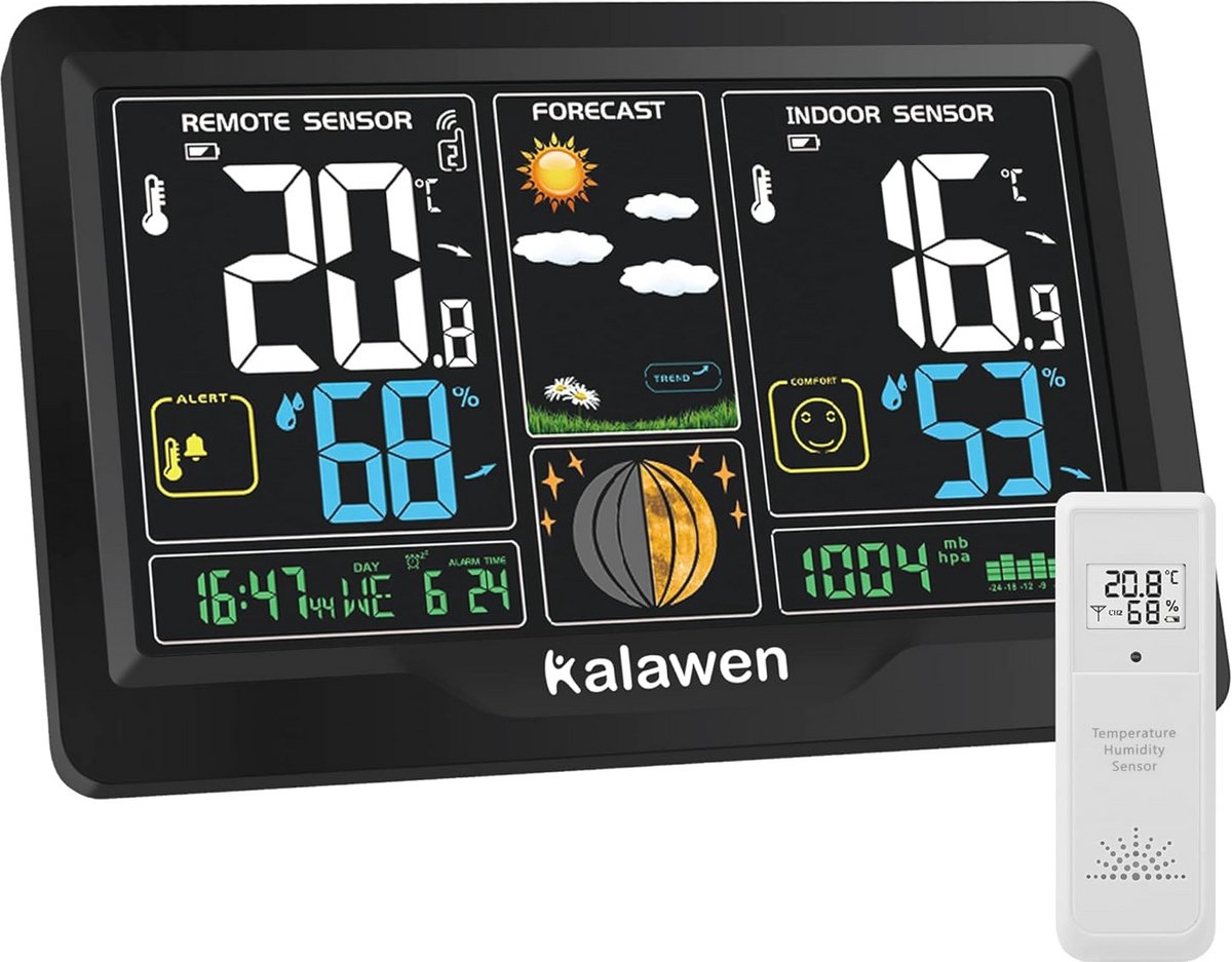 Draadloos Weerstation met Buitensensor en Digitaal Kleurendisplay - Binnen en Buiten