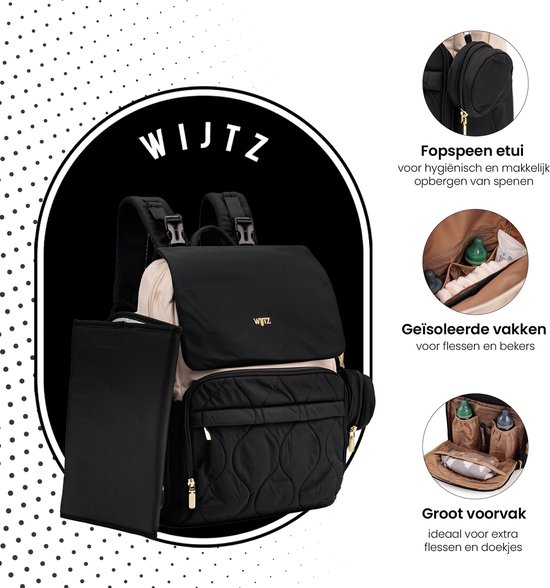 Wijtz Luiertas Sky Zwart - Lichtgewicht & Stijlvolle Multifunctionele Verzorgingstas met Luxe Verschoningsmatje - Waterafstotend en Hoogwaardige Kwaliteit - Perfect als Luiertas, Pampertas, Schoudertas, Laptoptas & Reistas voor de Moderne Ouder van Merkloos — afbeelding 4
