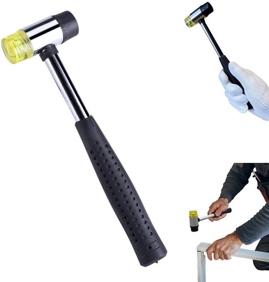 1 stuk - Hamers - Rubber/kunststof hamer - vervangbare kop - Stoffeerhamer - Dubbelzijdige rubberen hamer met antislip rubberen steel - geschikt voor doe-het-zelfprojecten en knutselwerkjes