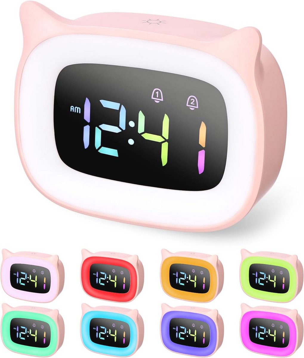 Digitale Kinderwekker met LED Licht en Snooze Functie - Instelbare Helderheid, 18 Beltonen, USB-Oplaadbaar, Eenvoudige Installatie