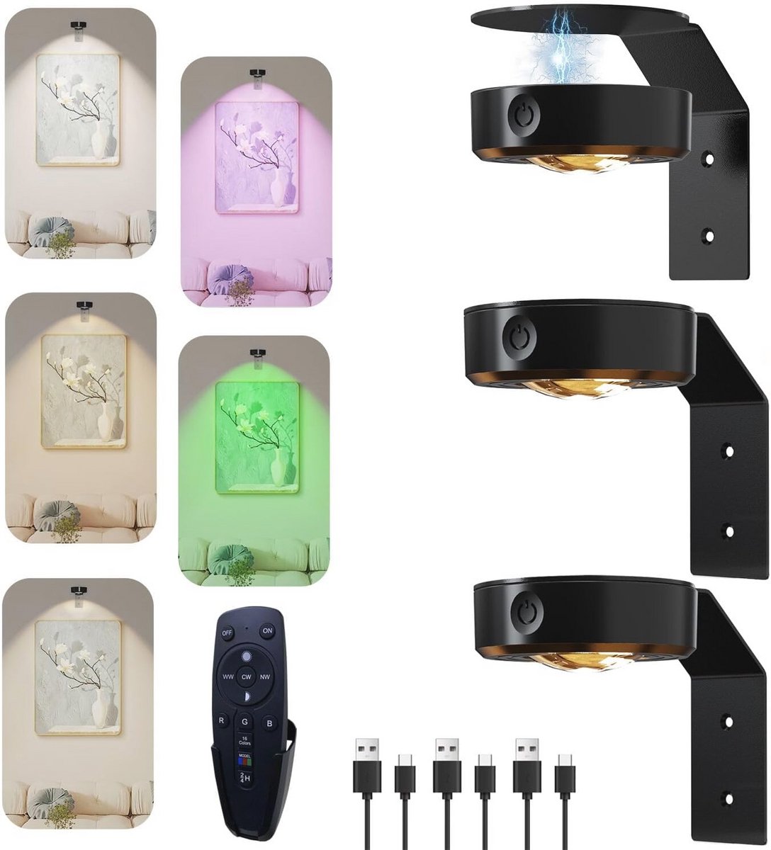 Draadloze fotolamp met afstandsbediening - 16 RGB-kleuren, dimbaar en magnetisch voor wanddecoratie