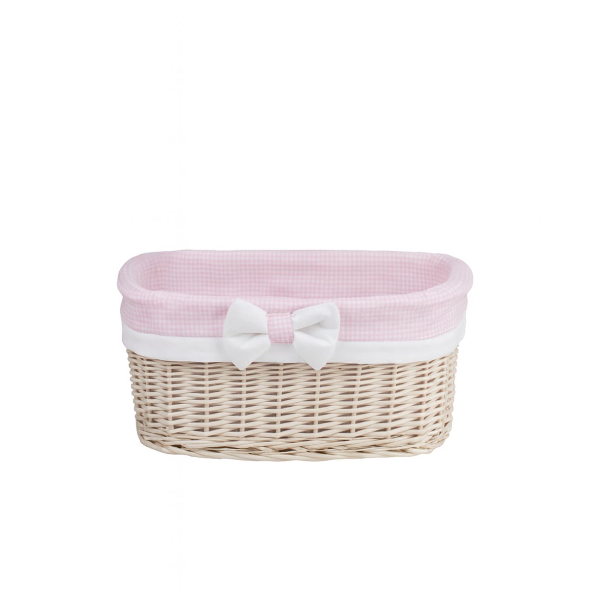 The Wicker Stories – Rieten mand met pastelroze stoffen voering in ruitpatroon – Handgemaakt in Europa – Whitewash