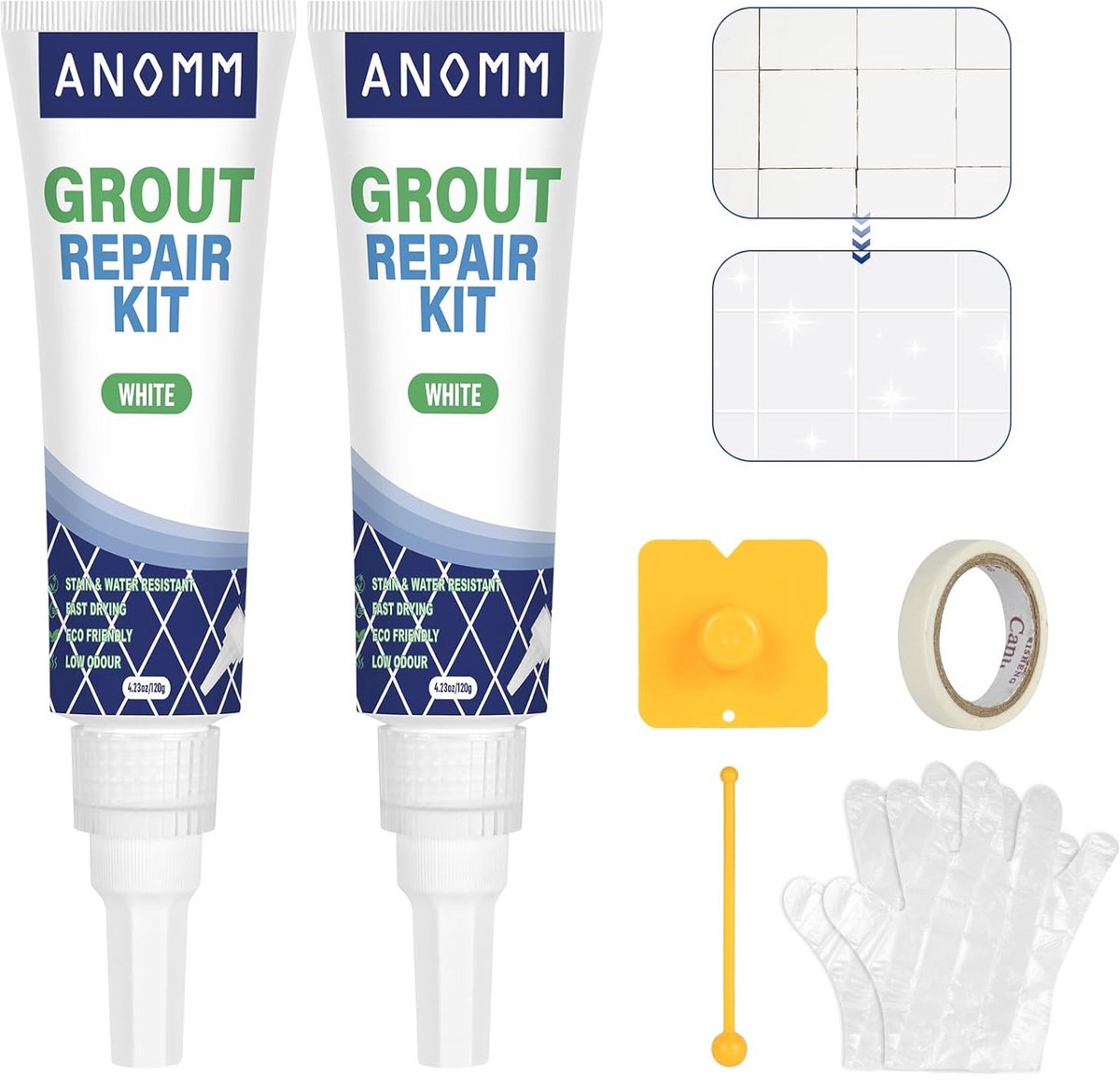 Tegelafdichting en voegenhersteller voor keuken en badkamer - Reparatieset voor tegels (2 x 120 g - wit)