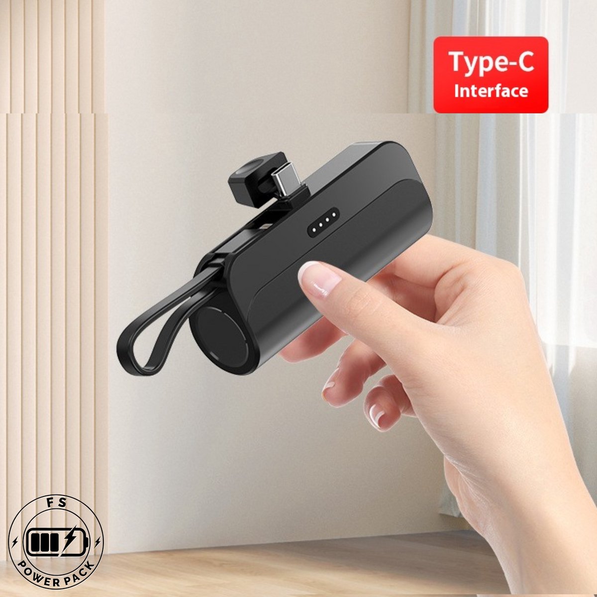 Universeel Draagbare Mini Power Bank FS Power Pack Mini Power Bank 5000mAh – Sleutelhanger Powerbank – Ultra Compact – Snelladen 2.1A – Type-C In/Output – Pocket Noodoplader voor Smartphone – Reizen & Onderweg-iPhone/Samsung Cadeau Nieuwjaar — cadeau in Elektronica - foto 5