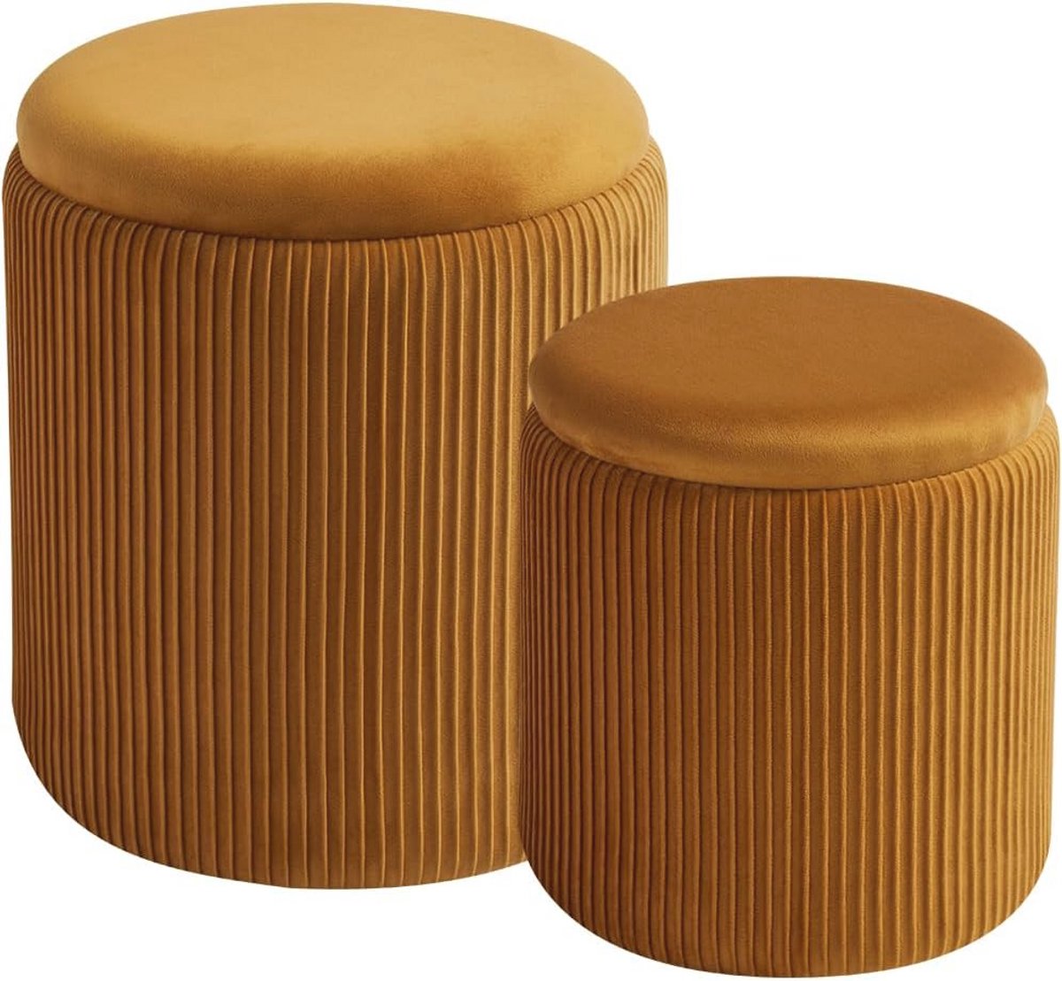 Ronde Ottoman met Opslagruimte - Set van 2 Zachte Velours Poefs voor Make-up, Multifunctionele Ottomans, Koffietafel, Kussen, Voetsteun voor Woonkamer