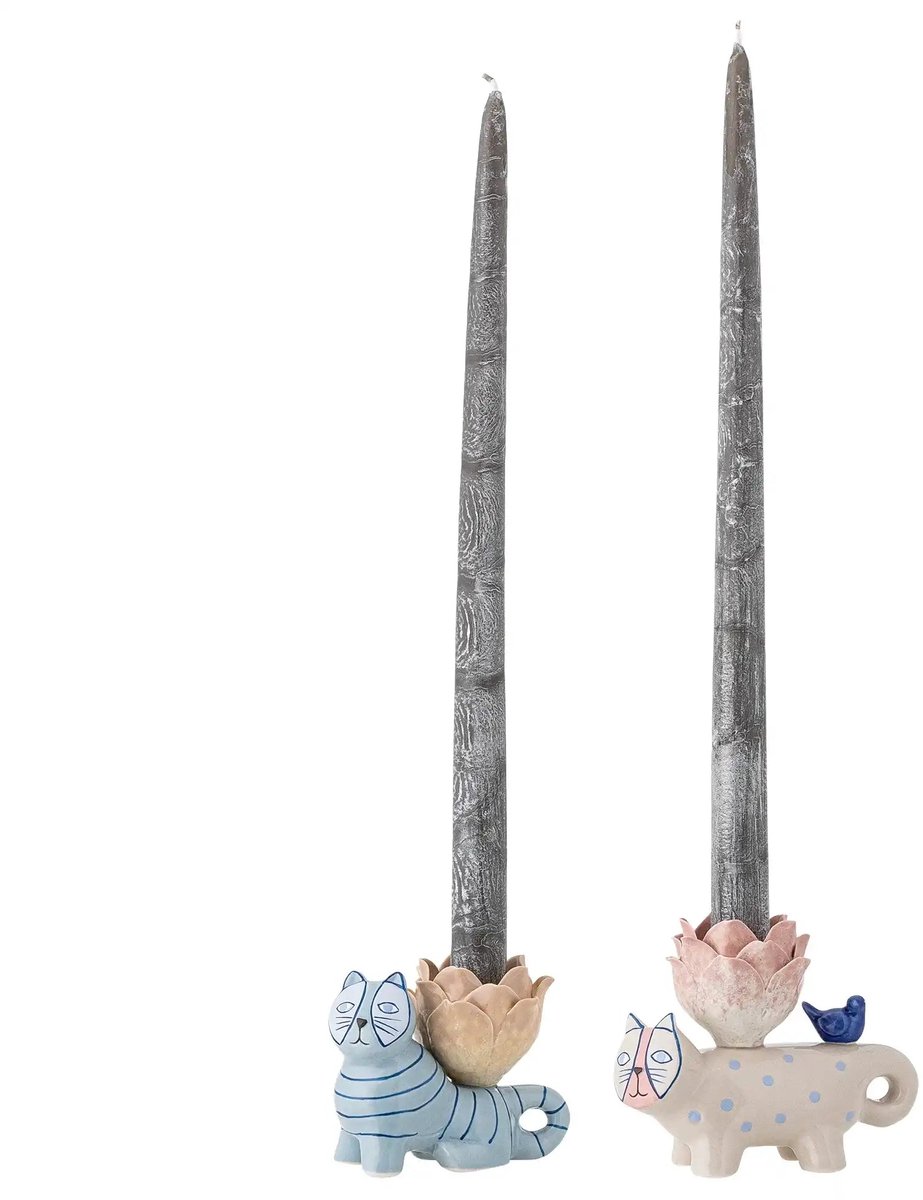 Kandelaar aardewerk blauw Missy - set van 2