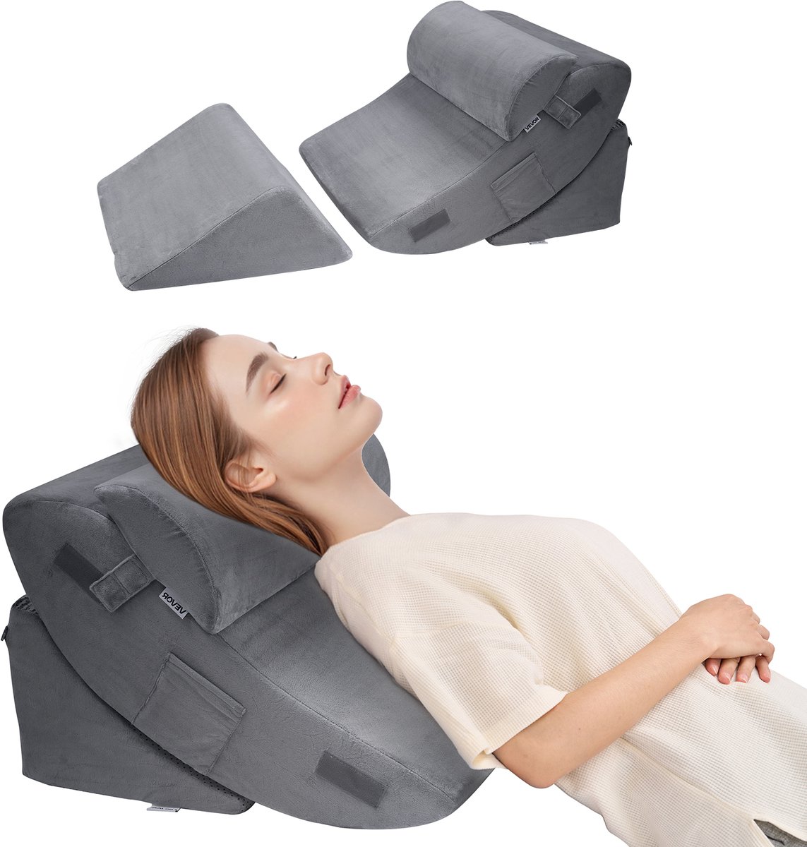 VEVOR Orthopedisch Bedwigkussen, Set van 4, Verstelbaar, Donkergrijs