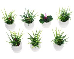 7 Pieces Artificial Flowers Flower Pot Plants Budda Decoration Interior Decoration Miniatures Plant Pot Ornament Accessories for Mini Home, Resin Green