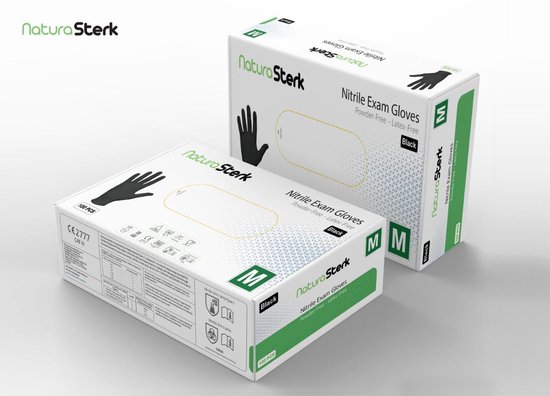 Boîte de 100 gants d'examen noirs en nitrile sans poudre, taille M, de NaturaSterk.
