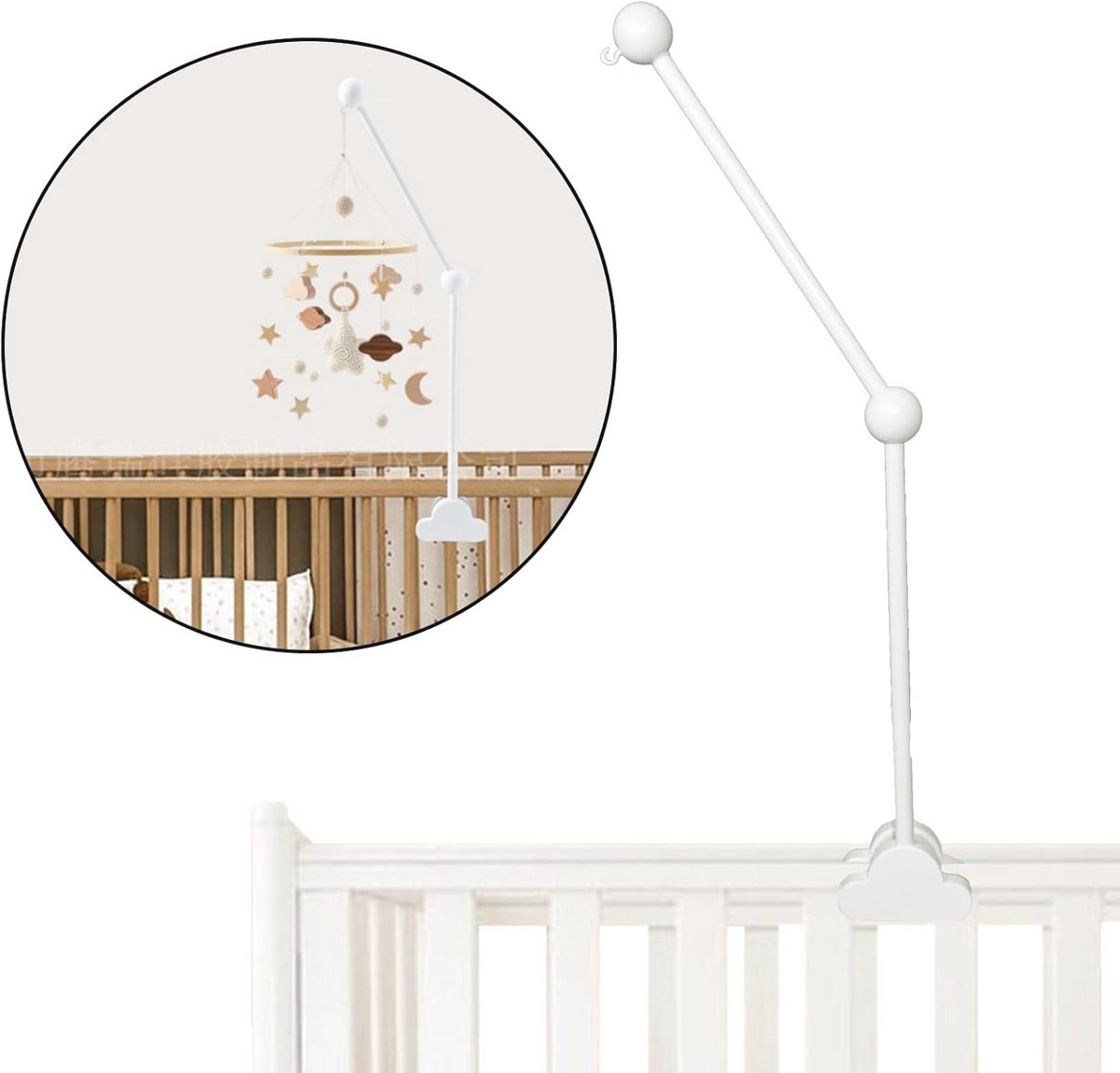 Mobiele babyhanger met houten wieghouder en afneembare arm