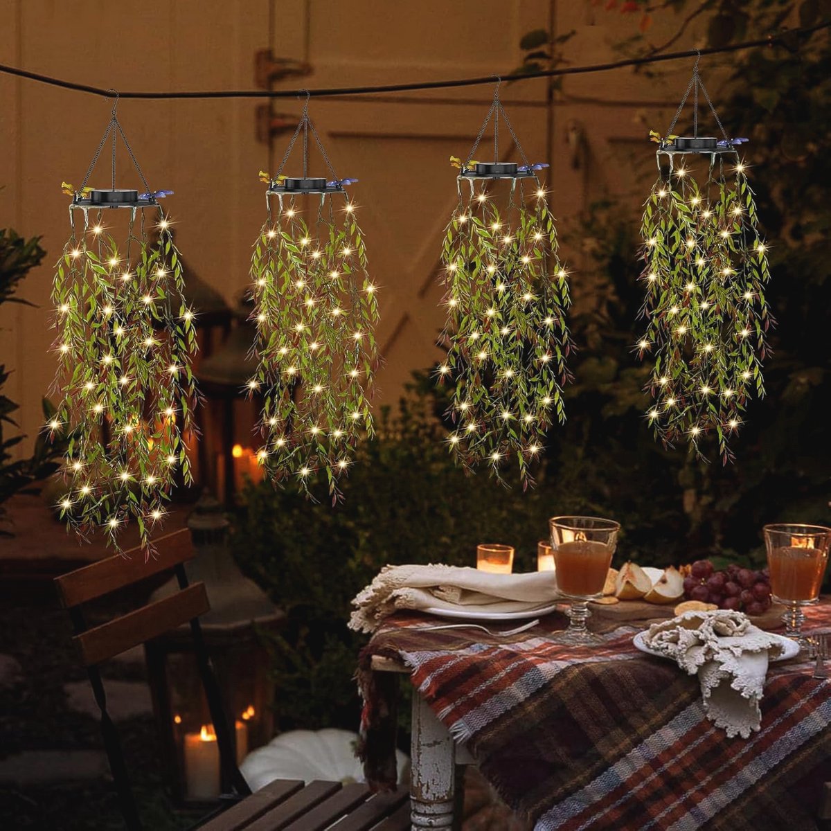 Zonne-energie Hangende Lantaarns voor Buiten - 4 Stuks - IP65 Waterproof - Decoratieve Kunstplanten met 66 LEDs