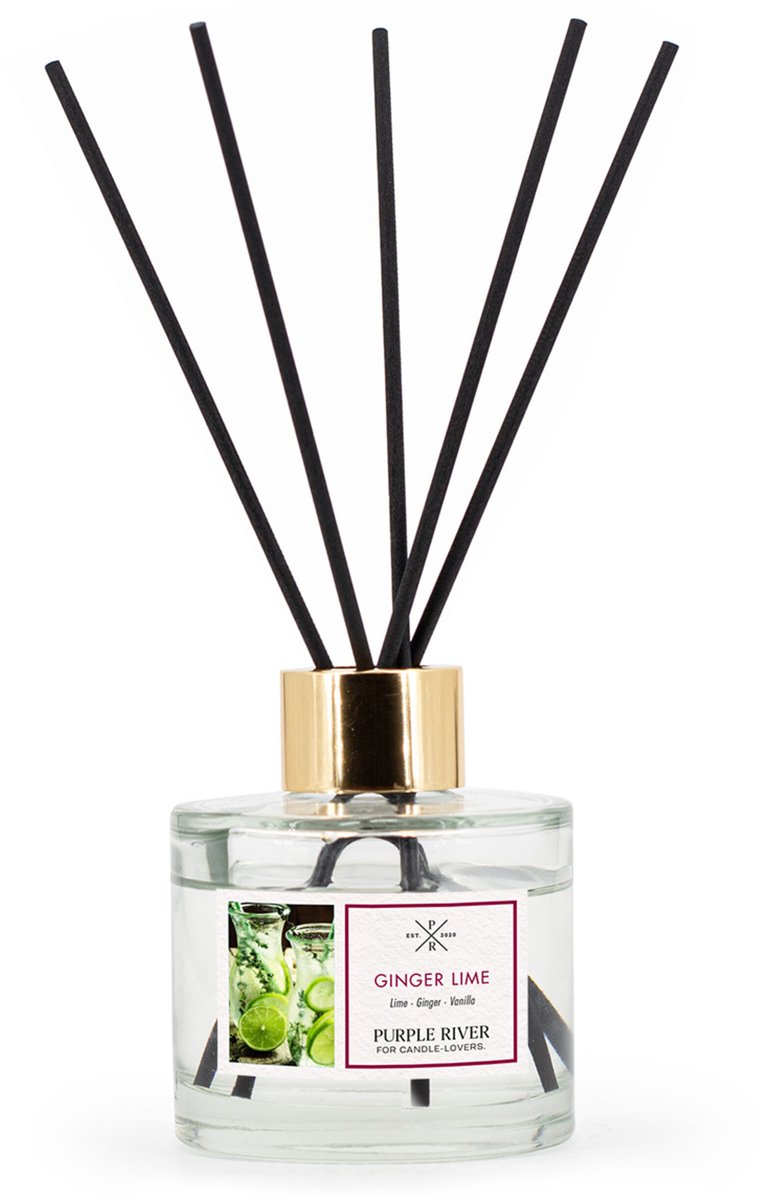 Purple River Candle Rieten diffuser - gember limoen - met stokjes