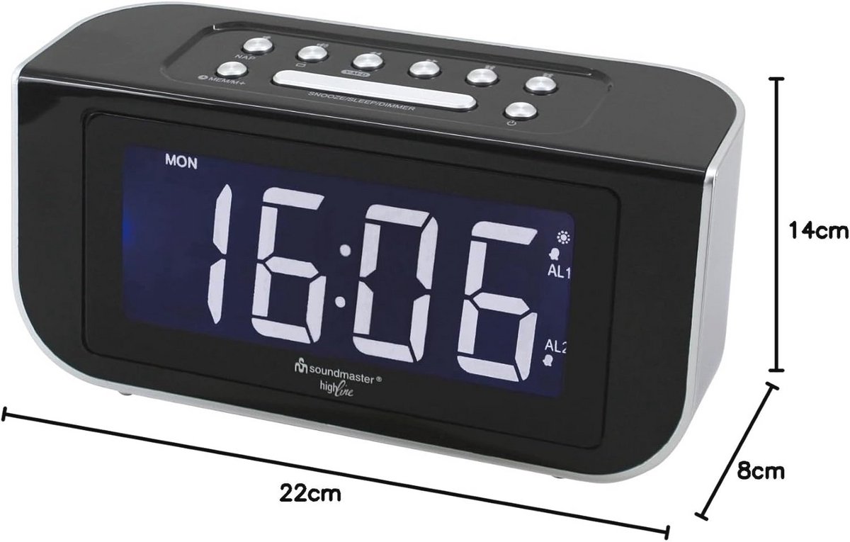 FM wekkerradio met automatische tijdinstelling en dubbel alarm