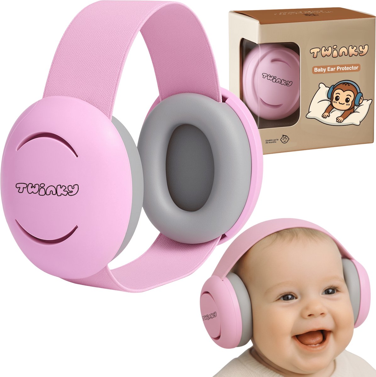 Twinky Gehoorbescherming voor Baby & Peuter – Gehoorbescherming voor Kids vanaf 0 tot 4 jaar – Comfortabel & Verstelbaar – Anti-Slip Hoofdband met Klittenband – CE & ANSI Gecertificeerd