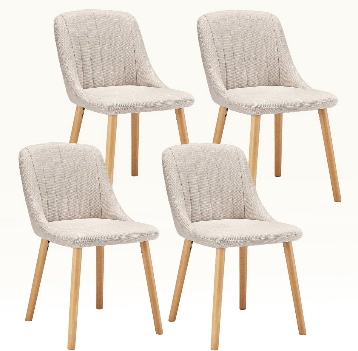 Set van 4 Beige Eetkamerstoelen met Houten Poten - Ergonomische Keukenstoelen