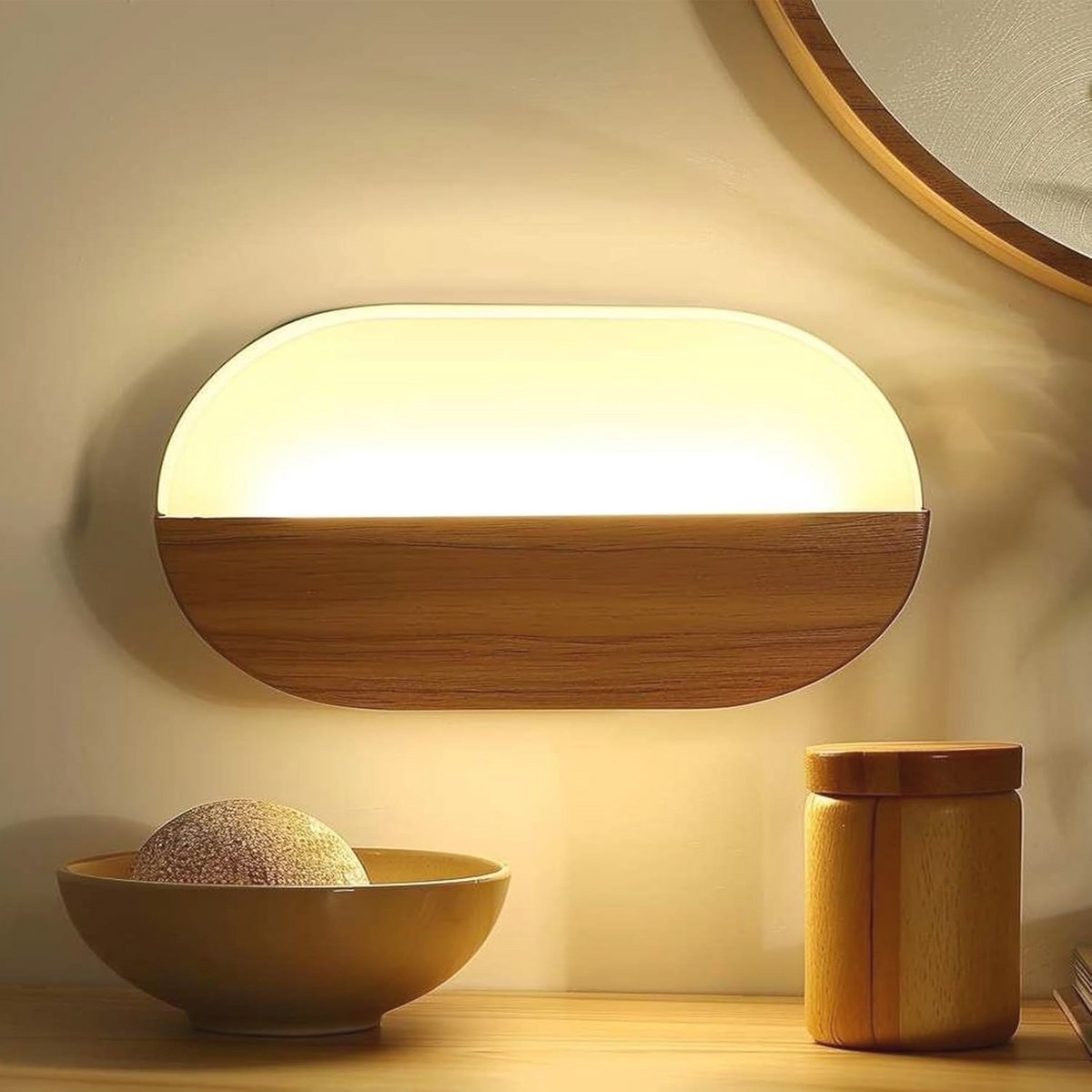 Moderne houten wandlamp voor binnen - Ovaal design, warmwit 3000 K led licht