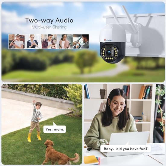 4K 8MP Bewakingscamera Wifi Outdoor - PTZ IP Camera met Menselijke/Vervoersdetectie en Automatische Tracking - 355° Pan, 90° Tilt, Nachtzicht, Kleur, Bidirectionele Audio — afbeelding 4