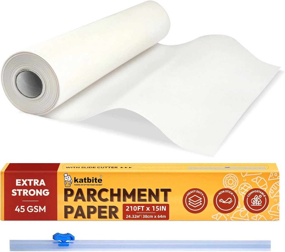 Bakpapierrol 38 cm x 64 m - Antiaanbaklaag voor Oven, Koken en Vriezer