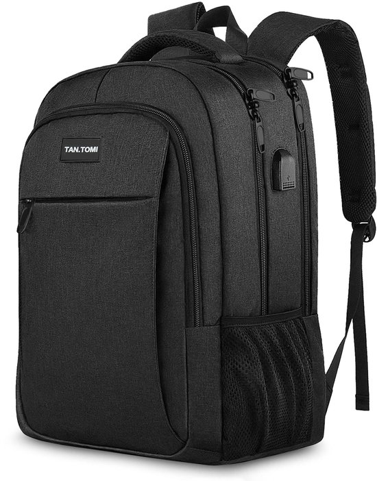 TAN.TOMI Rugzak - 36L - 15.6 inch - Laptoptas - Schooltas - - Heren - Dames - Jongens - Meisjes - USB Oplaadpoort - Waterafstotend - Rugzakken - Zwart