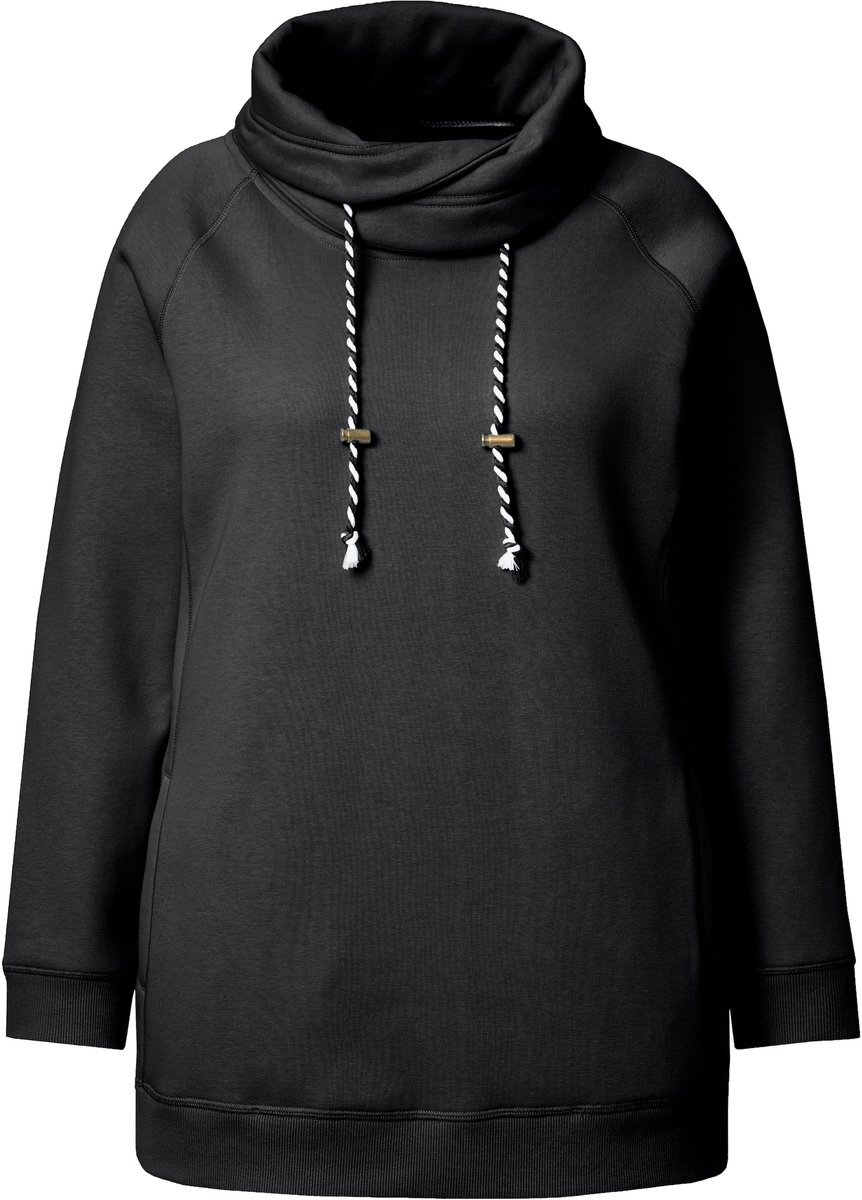 Ulla Popken - Dames - Sweatshirt wijde opstaande kraag zakken lange raglanmouw - Zwart - Maat 62+