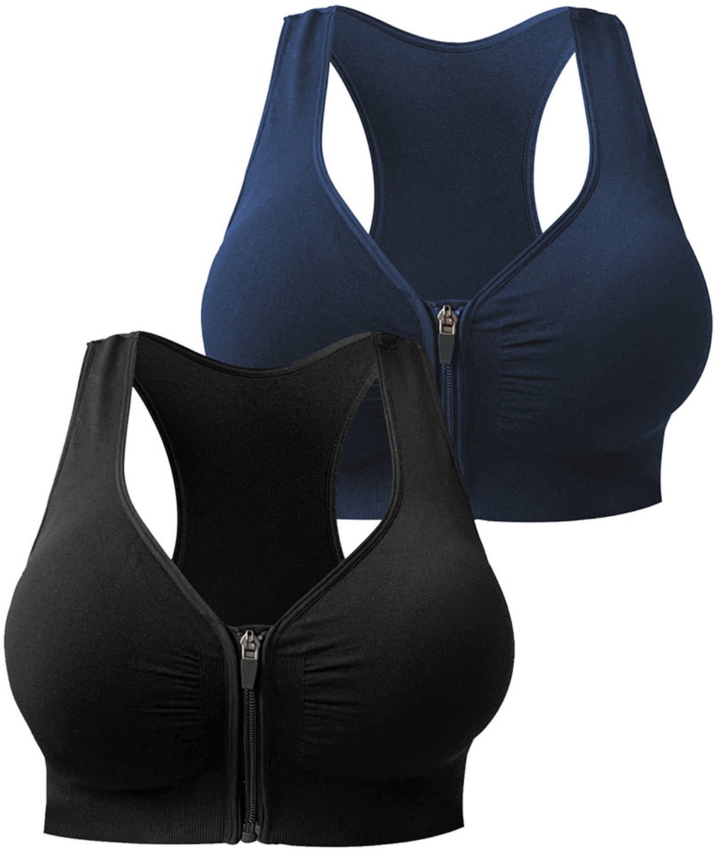 VIMOSE BH ritssluiting aan de voorkant dames-BH Grote maten-Comfort BH-postoperatieve bh-afneembare cups-Ondersteunende BH-Beha dames-Blauw-XL