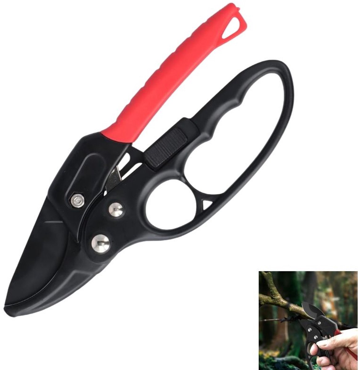1 stuk - Ratel aambeeld snoeischaar - tuinsnoeischaar - tuinschaar van gelegeerd staal - bypass snoeischaar - voor planten, heggen en bloemen - 20cm - Rood en zwart