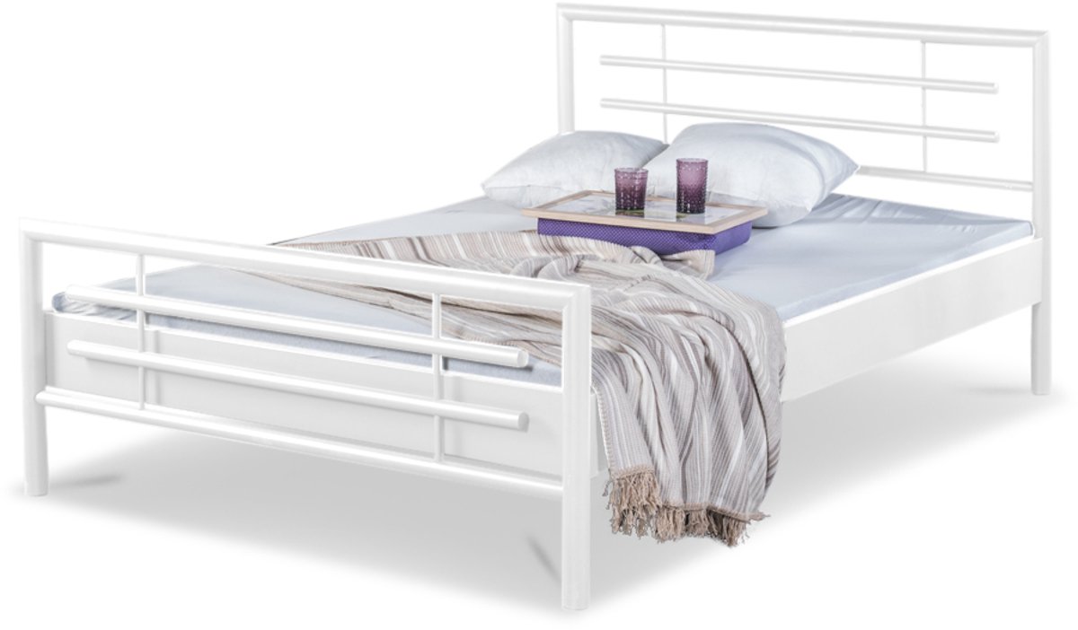 Bed Box Wonen Lola metalen bed Wit 140x220 cm
