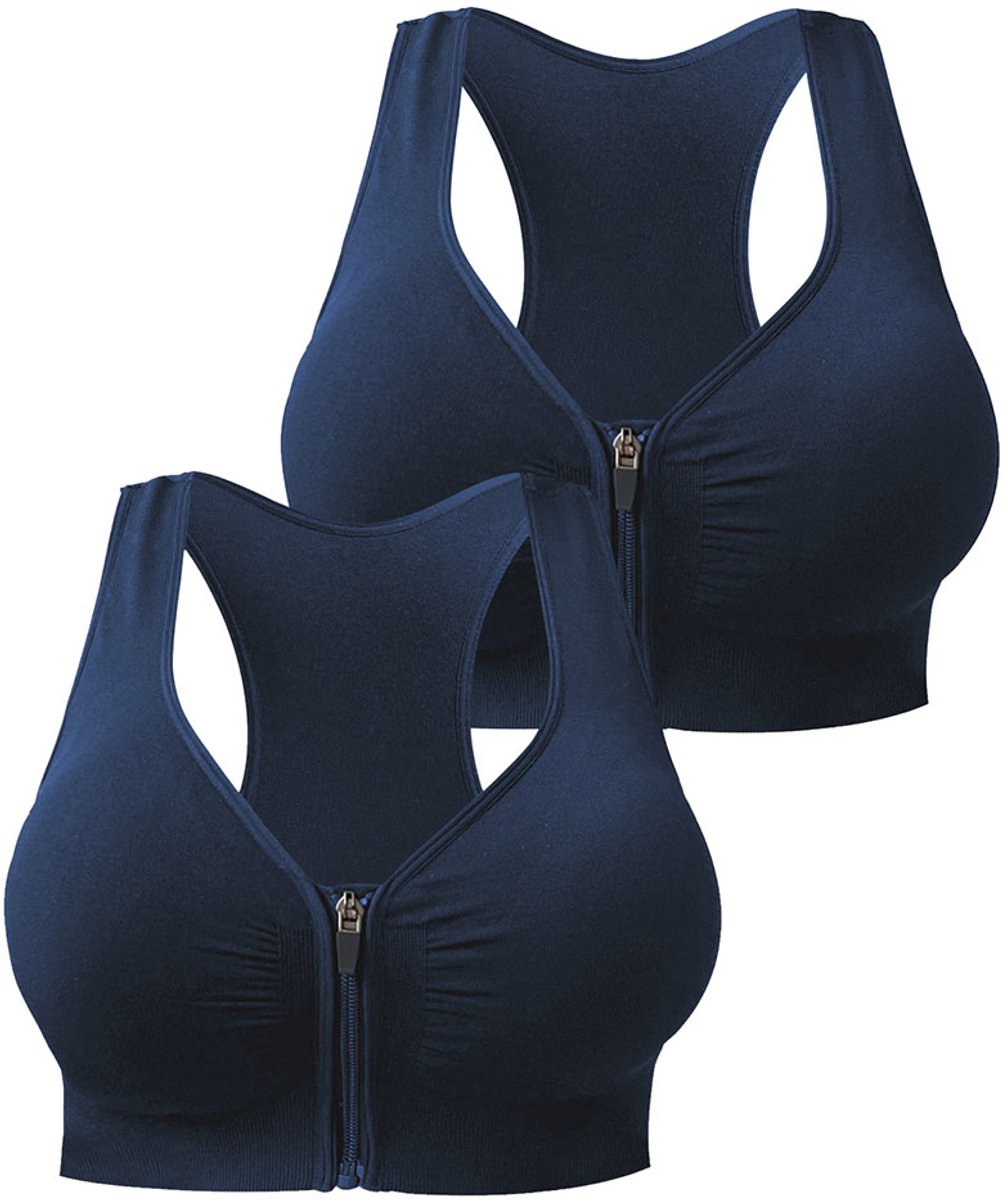 VIMOSE BH ritssluiting aan de voorkant dames-BH Grote maten-Comfort BH-postoperatieve bh-afneembare cups-Ondersteunende BH-Beha dames-Blauw-XL