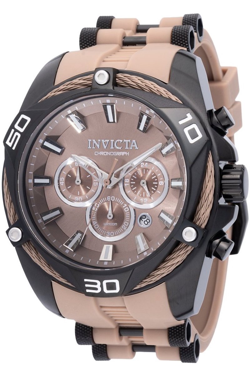 Invicta Bolt 49922 Heren Horloge - Waterdicht - Analoog - Quartz Uurwerk - Roestvrij Staal met bruine Wijzerplaat - 50mm