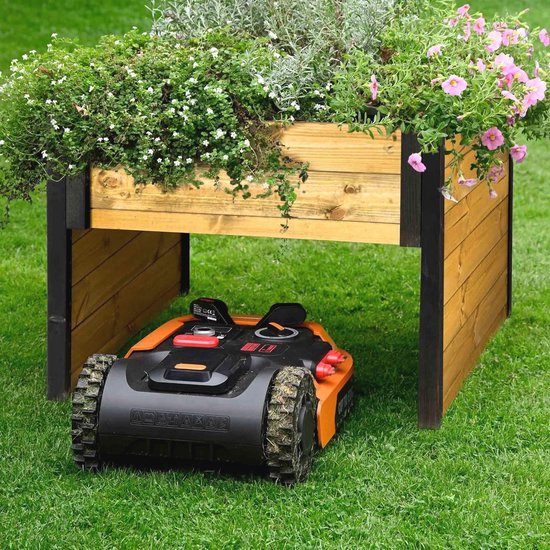 Garage voor Robotmaaier met Plantenbak - Hout, Tweekleurig, 79 x 73 x 56 cm — afbeelding 2