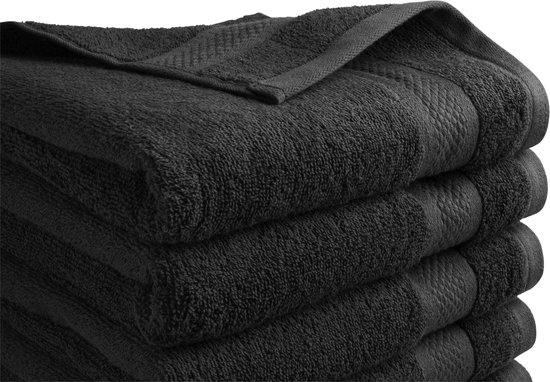 DoubleDry XL Handdoeken 70 x 140 - ensemble de 6 - Hotel qualité 500 g/m2 - 6x Zwart