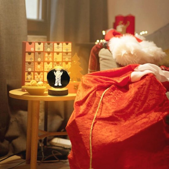 Kytpyi Nachtlampje, maanlamp, 3D-gravure, nachtlampje voor kinderen en volwassenen, met led, 1 houten sokkel, 1 geschenkdoos, creatieve transparante kristallen bol voor cadeau, decoratie (kosmonaut) — afbeelding 4