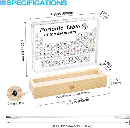Jeebel Serial Table of Real Elements, Acrylic Serial Table of LED Table ...