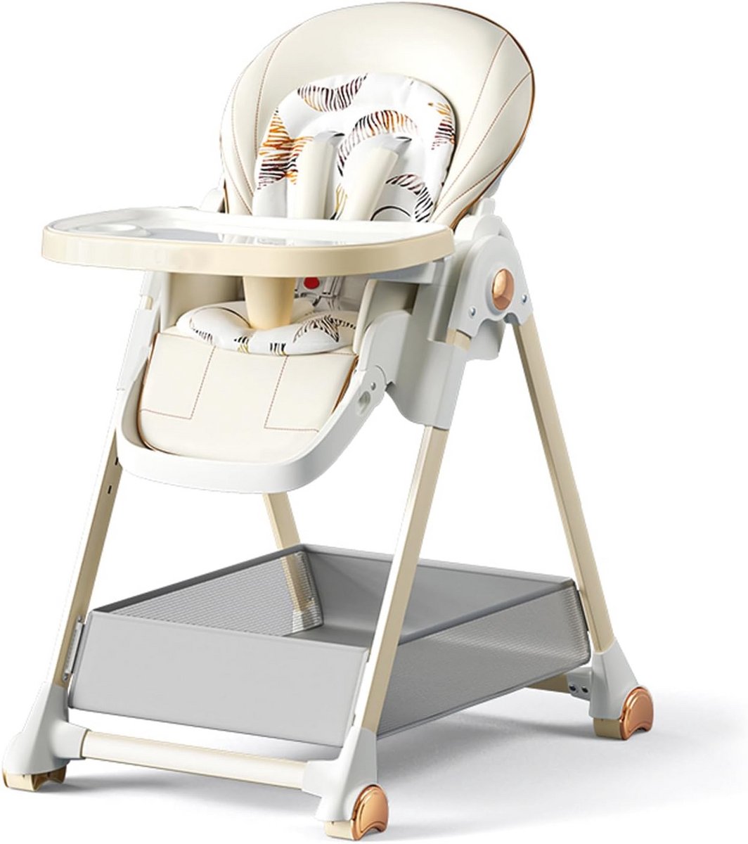 MoLi Babykinderstoel, hoge stoel, multifunctionele eetkamerstoel voor het voeden van kleine kinderen, met 3 ligposities, 6 verstelbare hoogtes, converteerbaar, opvouwbaar, met dienbladen en wielen,