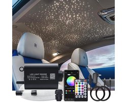 AKEPO 16 W glasvezellichtset, sterrenplafondlichtset, muziek + app-besturing voor thuis en auto, RGBW-geluidssensor, lichtbron met muziekafstandsbediening